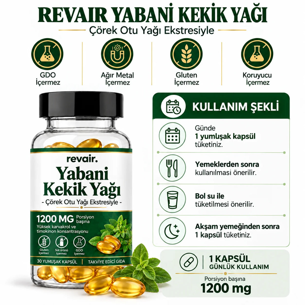Revair 14 Günde Etkili Yabani Kekik, Çörek Otu ve Karanfil Yağı Softjel