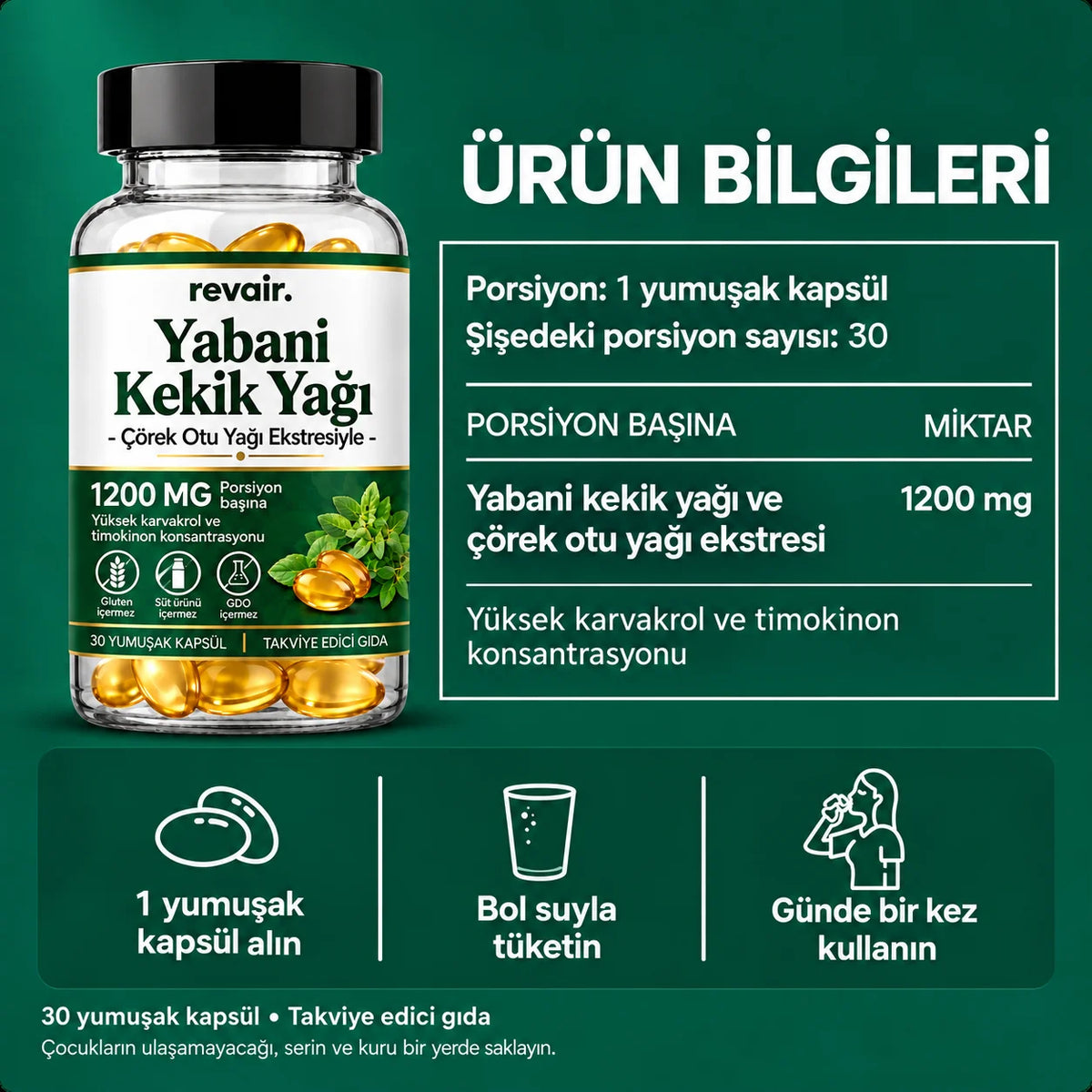 Revair 14 Günde Etkili Yabani Kekik, Çörek Otu ve Karanfil Yağı Softjel